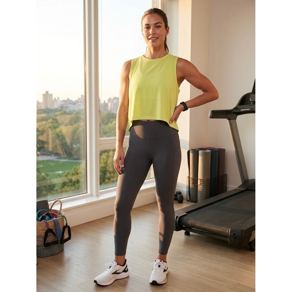 Athleta Zephyr Muscle Tank XL Neon Yellow Crop Sleeveless Training Top 232570